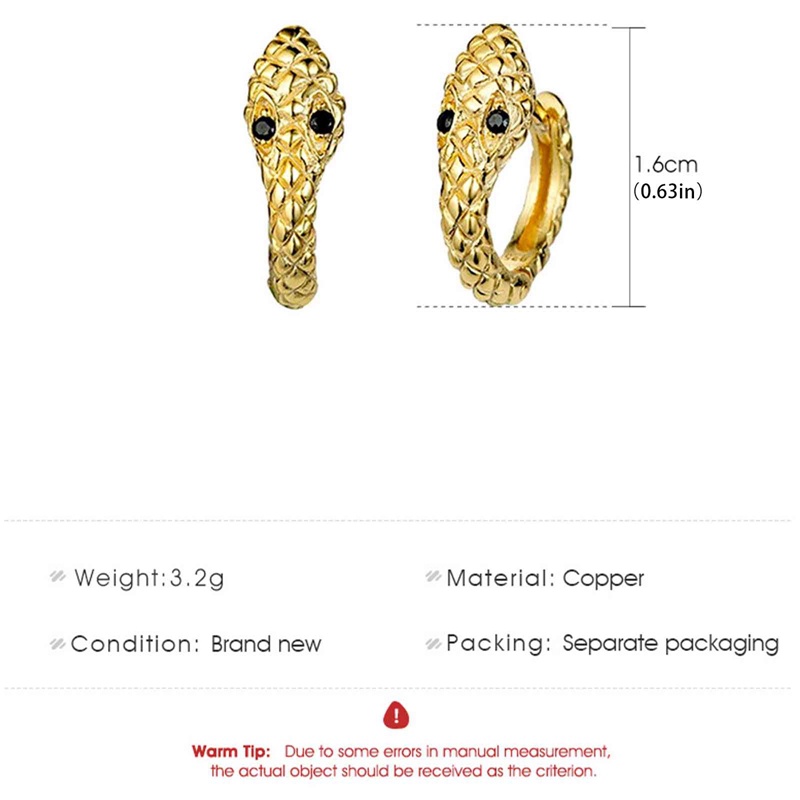 Anting Hoop Desain Ular Kecil Warna Silver Bahan Zirkon Hitam Gaya Punk Untuk Wanita