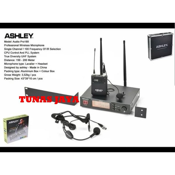 Mic Wireless Ashley Audio Pro 188 Original Headset - Jepit ORIGINAL