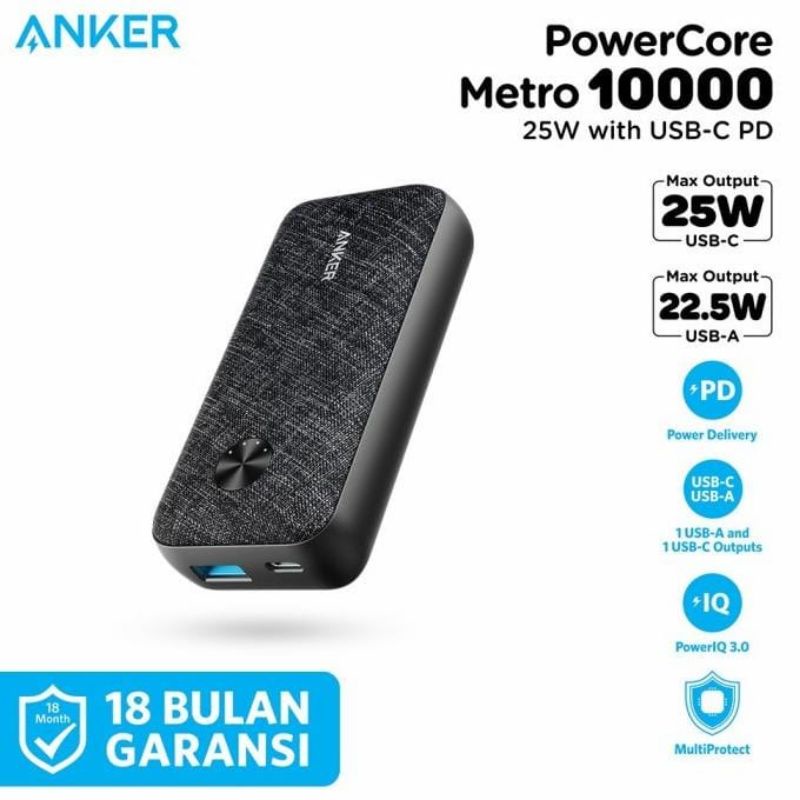 Powerbank Anker Powercore Metro 10000mAh PD 25W Type C Original A1246