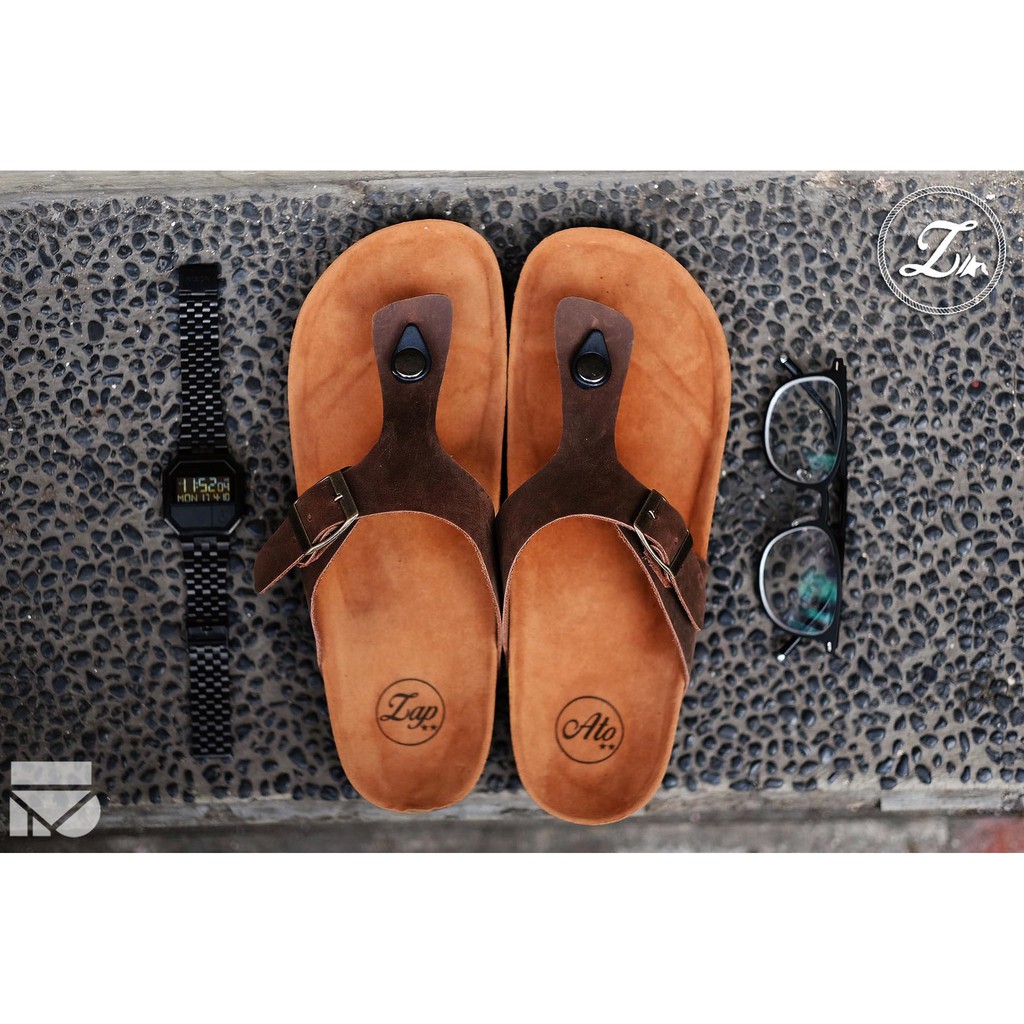 Enzo Brown | Sandal Kulit Asli Casual Simple Pria Cowok Men Sendal Footwear Ori | FORIND x Zapato