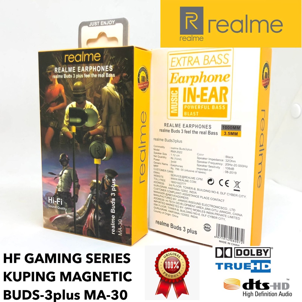 Headset earphone handfree realme original 100%/headset realme buds magnet original gaming edition earphone gaming pubg realme ma10