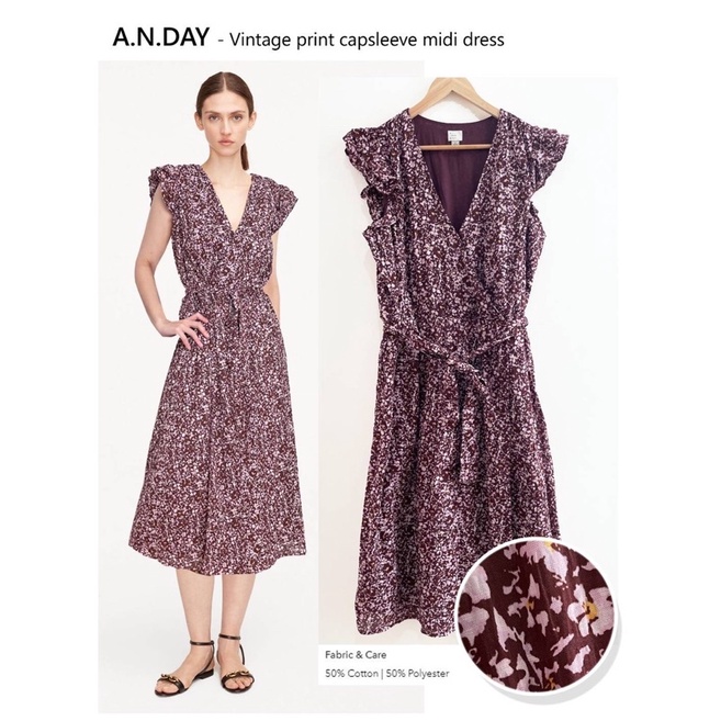 vintage print capsleeve midi dress anewday