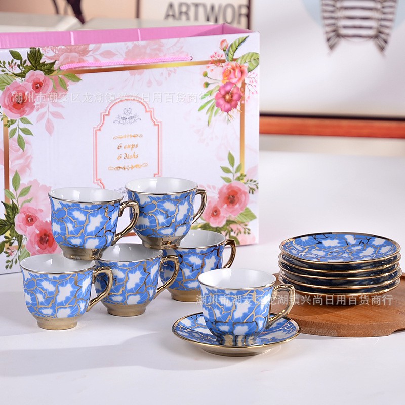 Gelas Aesthetic Cangkir Kopi Teh Unik Mug Cantik Estetik Eropa Set 6in1 Parcel Kado Pernikahan R110 Set Cangkir &amp; Piring Kaca / Gelas Piring Keramik European Style / Gelas Kopi