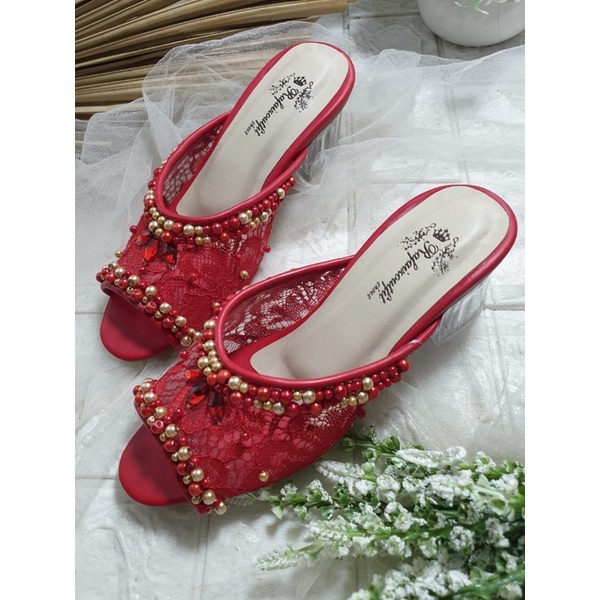 sepatu arsy merah cabe tinggi 5cm kaca