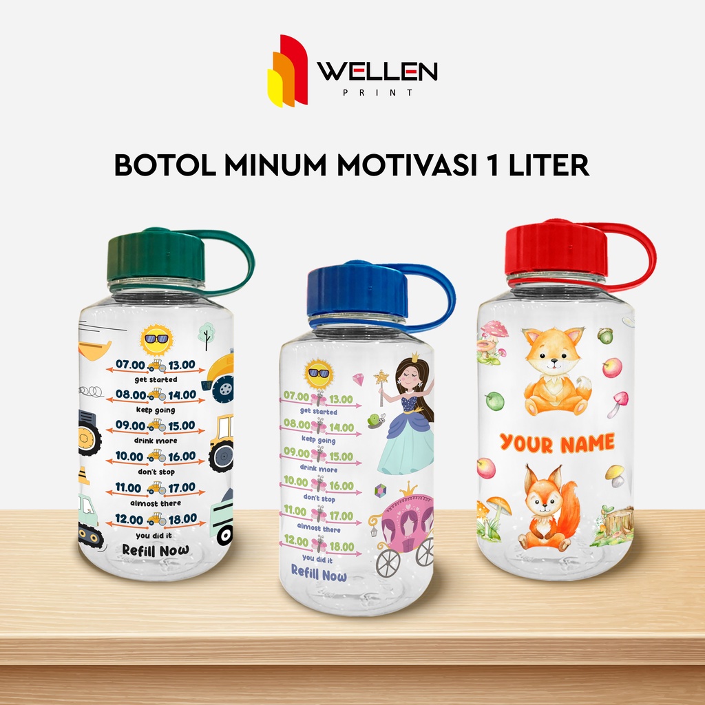 WELLEN PRINT - Cetak Botol Minum Dundee Motivasi 1 Liter / Print tumbler Custom Nama