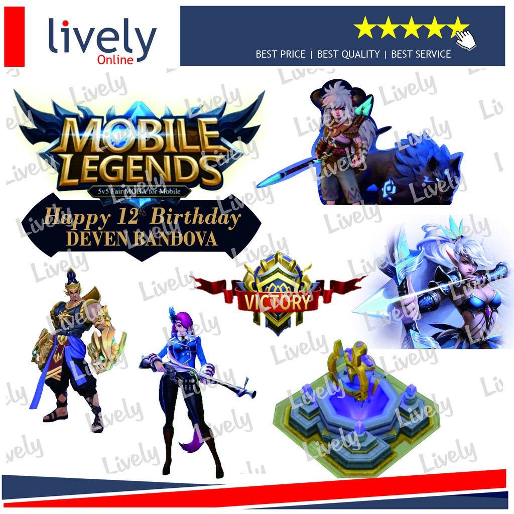 CAKE TOPPER KARAKTER HIASAN KUE HBD HAPPY BIRTHDAY CUSTOM NAMA MOBILE LEGENDS 06 set