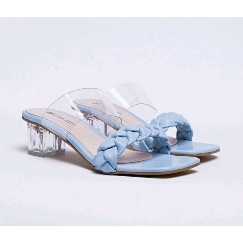 Sepatu Hak kaca Wanita Big Size 41-42-43-44-45 0370ZV Heels Kaca Jumbo Hak Tahu Cantik Kepang, 41