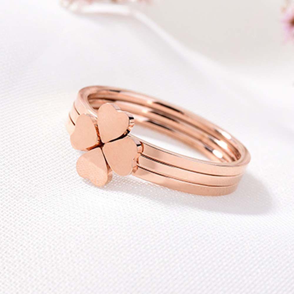 Mxbeauty Cincin Semanggi Empat Daun Elegan Vintage Hati Cinta Hati Warna Rose Gold Peach Heart Women Rings