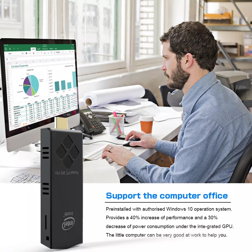 T5 Mini PC Stick RAM 4GB ROM 64GB Windows 10 - W5 PRO Upgraded Version