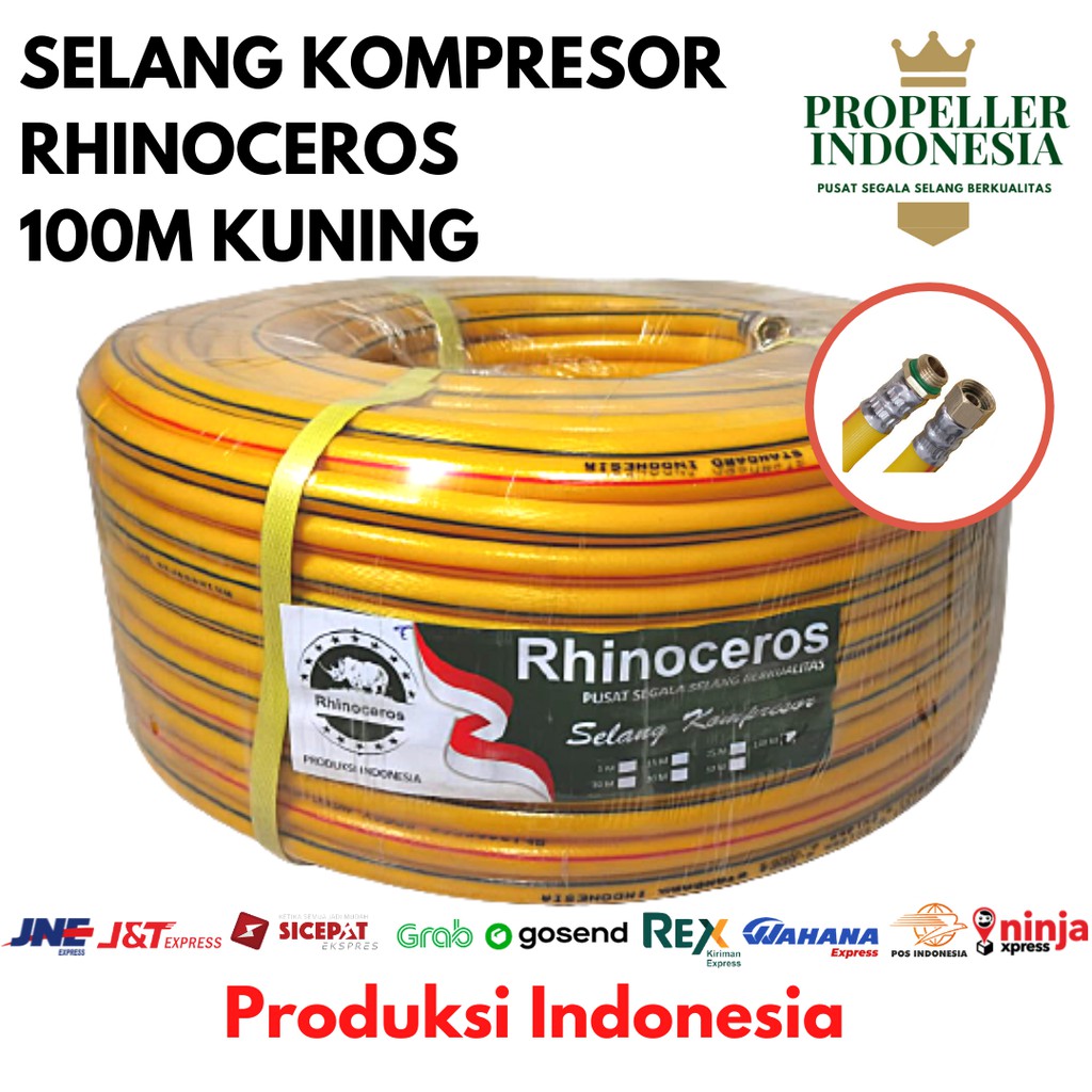 Selang Kompresor Kuning RHINOCEROS 100M Tanpa Kepala Selang Kompresor Air Selang Kompresor Angin