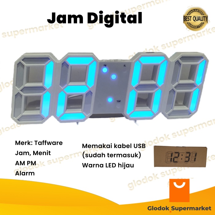 Jam Digital LED Biru Alarm Meja Dinding Clock Taffware