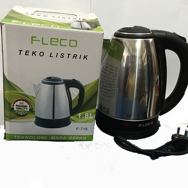 Teko Listrik Besar 1,8 L Liter Pemanas Air Listrik Stainless Merk Fleco F718