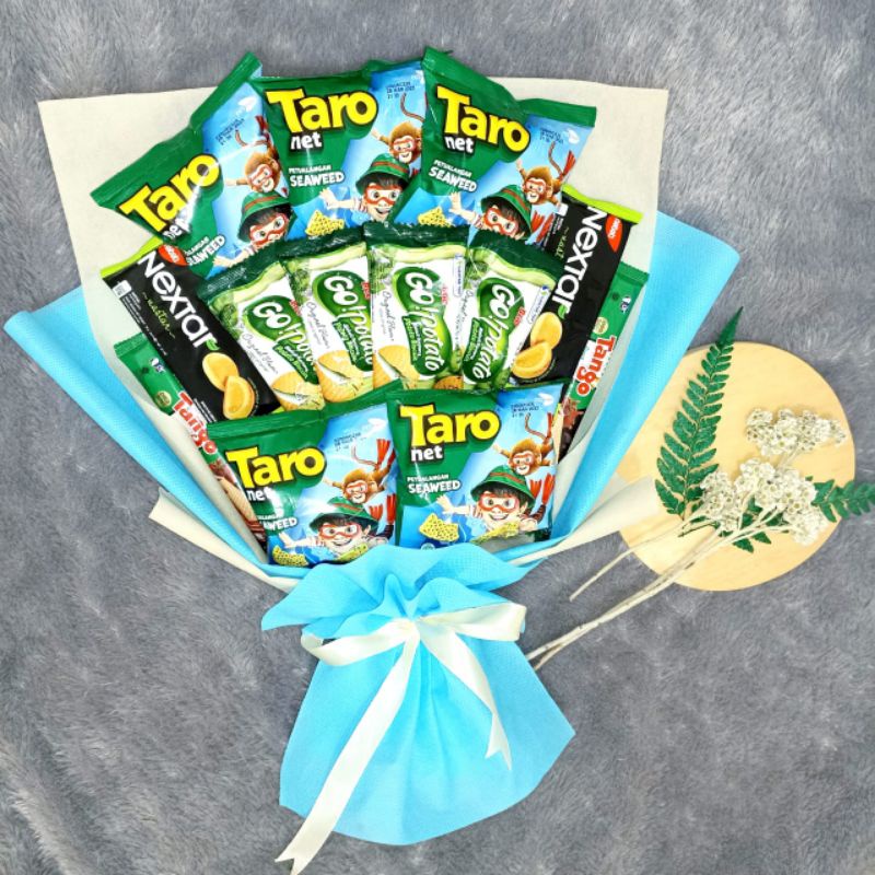 

BUKet Snack isi HIJau/ HADIAH ULANG tahun /BukET BIRU Cantik