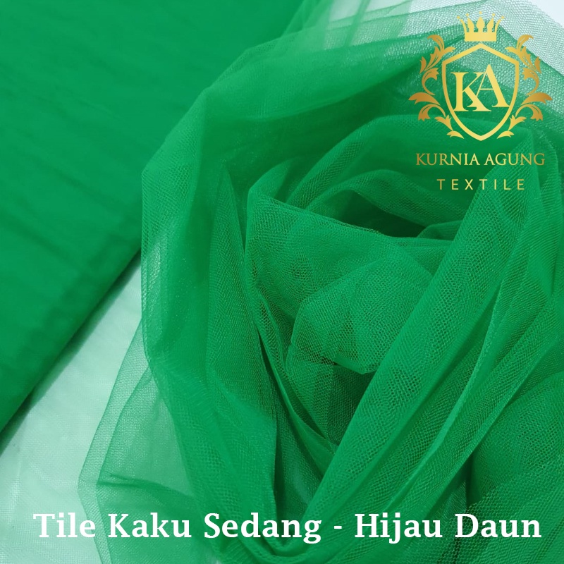 Kain Tile Tulle Kaku Sedang 100cm x 125cm meteran Per Meter Souvenir Dekorasi Wedding Veil Aksesoris-Hijau Daun