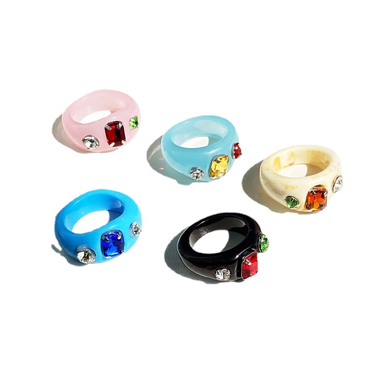 Gaya Korea Kreatif Asetat Resin Cincin Wanita Akrilik Berlian Cincin Warna Jelly Cincin Jari Telunjuk Knuckle Rings