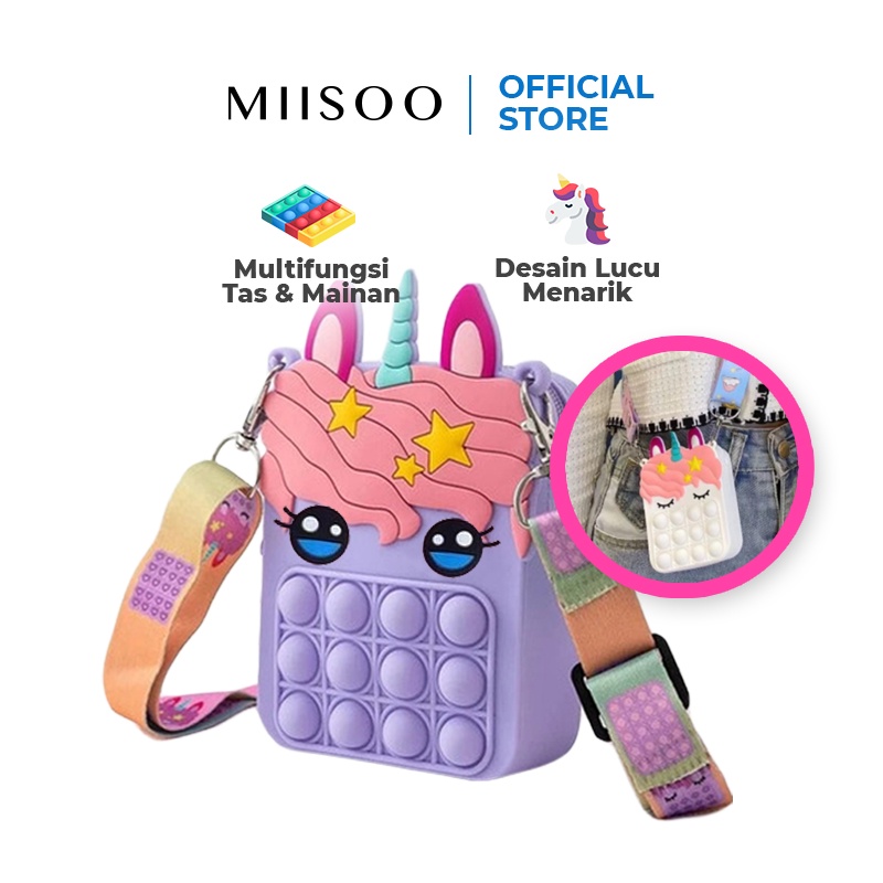 MIISOO Tas Selempang Anak POP IT Rubber Jelly/Tas cewe anak Silicon Unicorn cupcakes