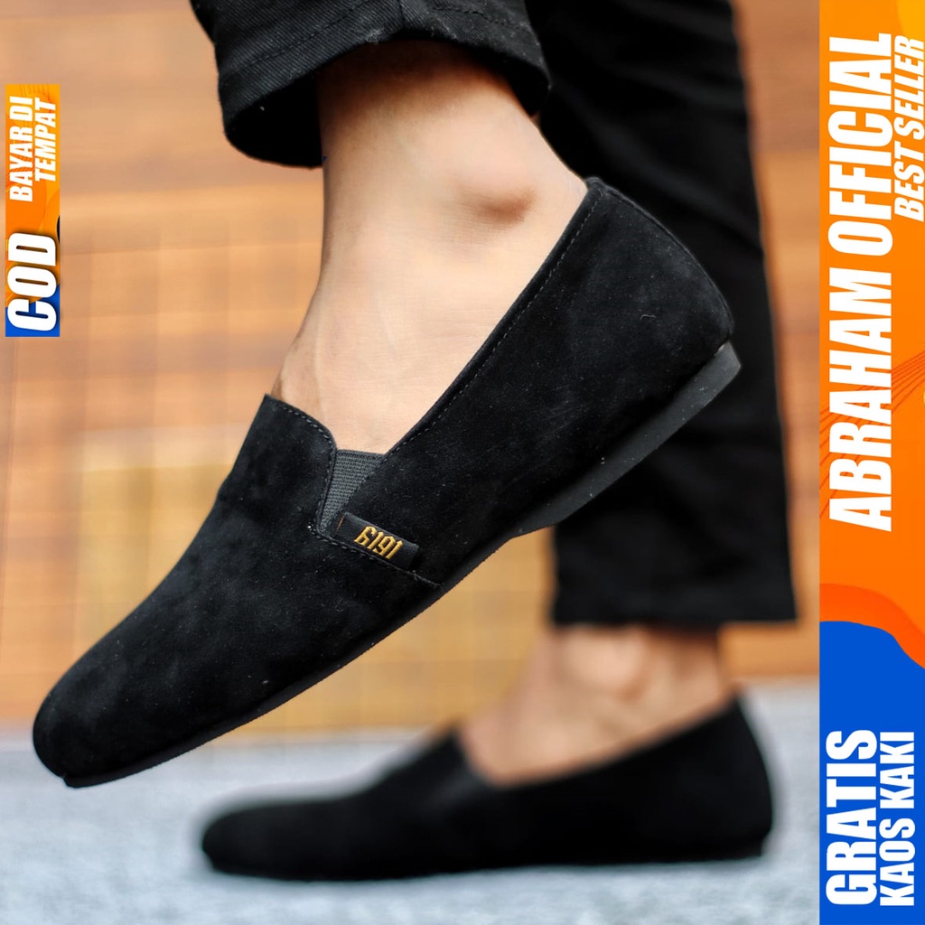 Sepatu Slip On Pria Sepatu Casual Pria Suede Kerja Kantor Kuliah Kondangan Sepatu Slop Pria Sepatu Hitam Pria CHROD ABRAHAM