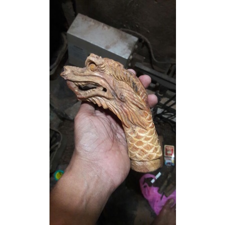 hendel deder gagang kayu  aghatis  ukir naga
