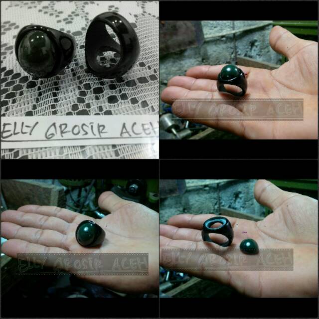 ring emban batu natural black jade + batu akik (reques)