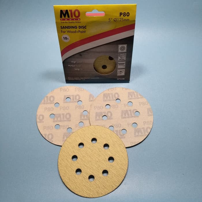 M10 Amplas Velcro Lubang 5 inch grit 80 Amplas Tempel 5 inch