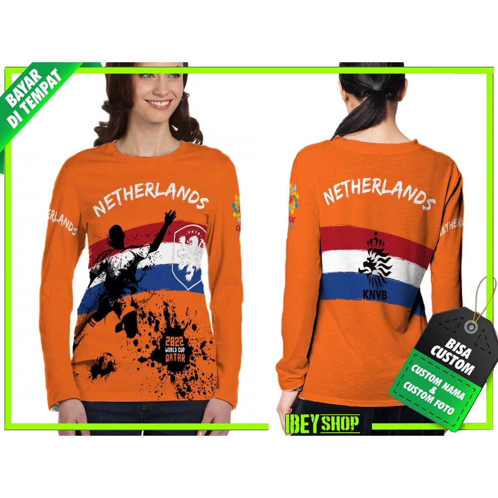 Baju Wanita Lengan Panjang PIALA DUNIA 2022 Jersey NETHERLANDS Fullprint