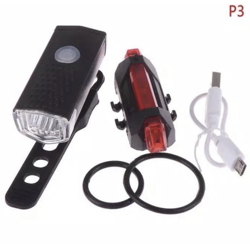 Paket 2in1 Lampu Sepeda LED Light Depan Dan Belakang Rechargeable