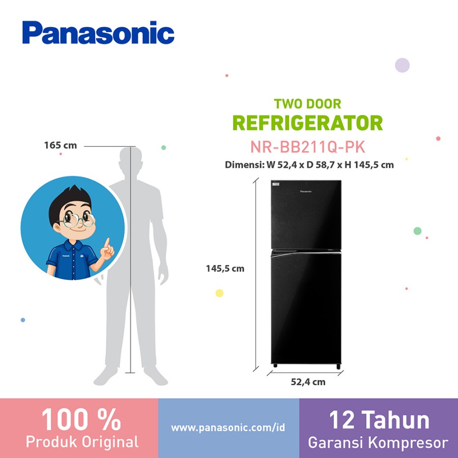 Panasonic NRBB211Q-PK Lemari Es 2 Pintu 210 Liter Kulkas 2 Pintu