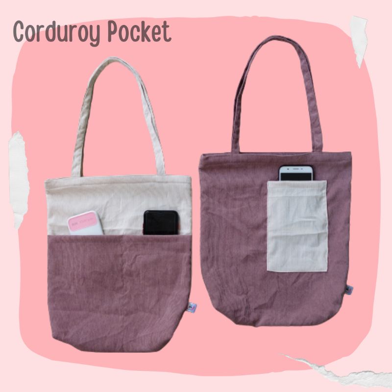 Totebag Corduroy Pocket Tas Kuliah Ukuran 35×40 cm