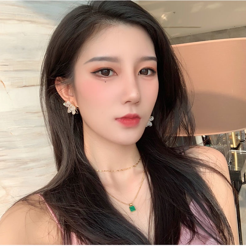 Korea Selatan Dongdaemun 2 perak Kristal jarum berongga anting-anting Super fairy kelopak hipster al