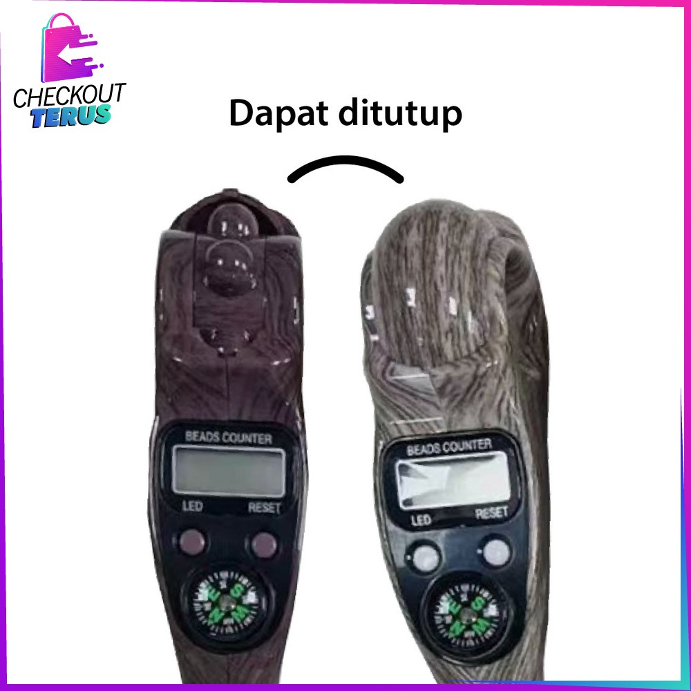 CT C582 Tasbih Digital Motif Kayu Led + Kompas Muslim Tasbih Alat Hitung Tahlil Finger Counter Compas Zikir Digital Tasbih