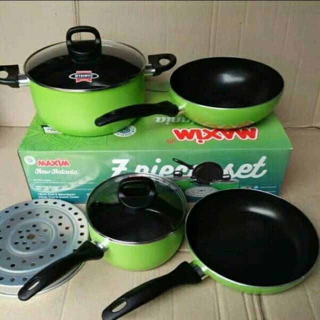 Panci set maxim halania 7 pieces wajan penggorengan steamer teflon original anti lengket