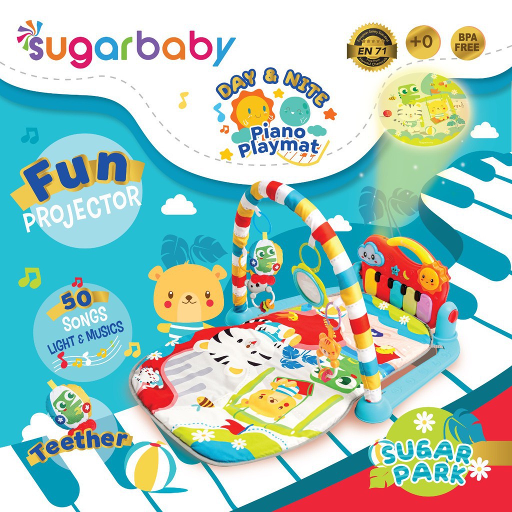Sugar Baby Day & Nite Piano Playmat Playgym Sensory Musical Rattle - Mainan Karpet Anak Bayi Lampu Lagu Musik-Sugar Park