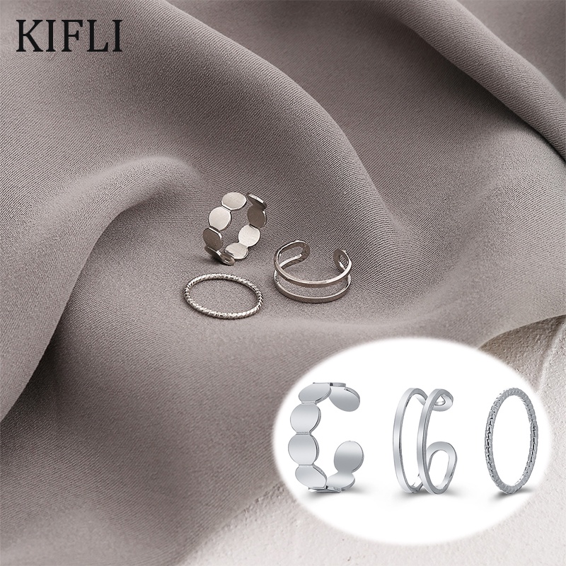 （kifli）Ins Populer Gaya Sederhana Twist Payet Wanita Vintage Desain Geometris Fashion Cincin Ekor 3 Buah Set