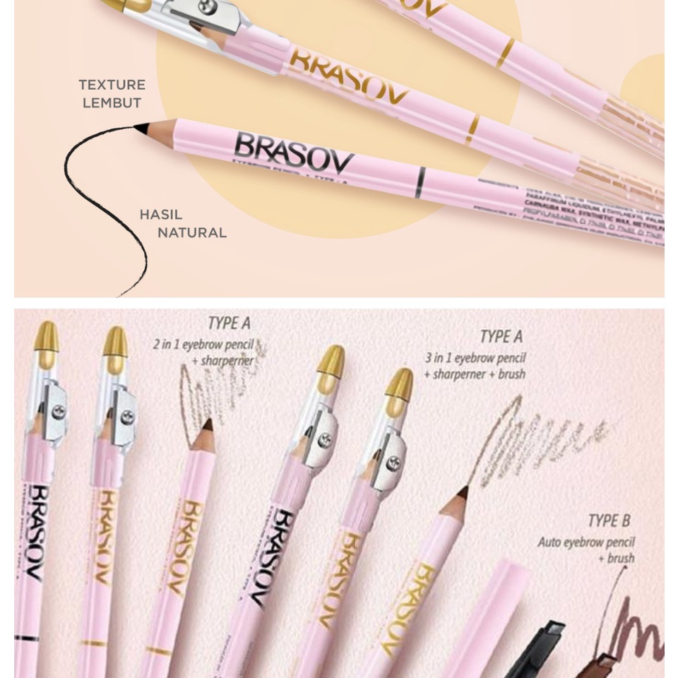 BRASOV eyebrow pencil serut pensil alis  sisir 2,5 gr