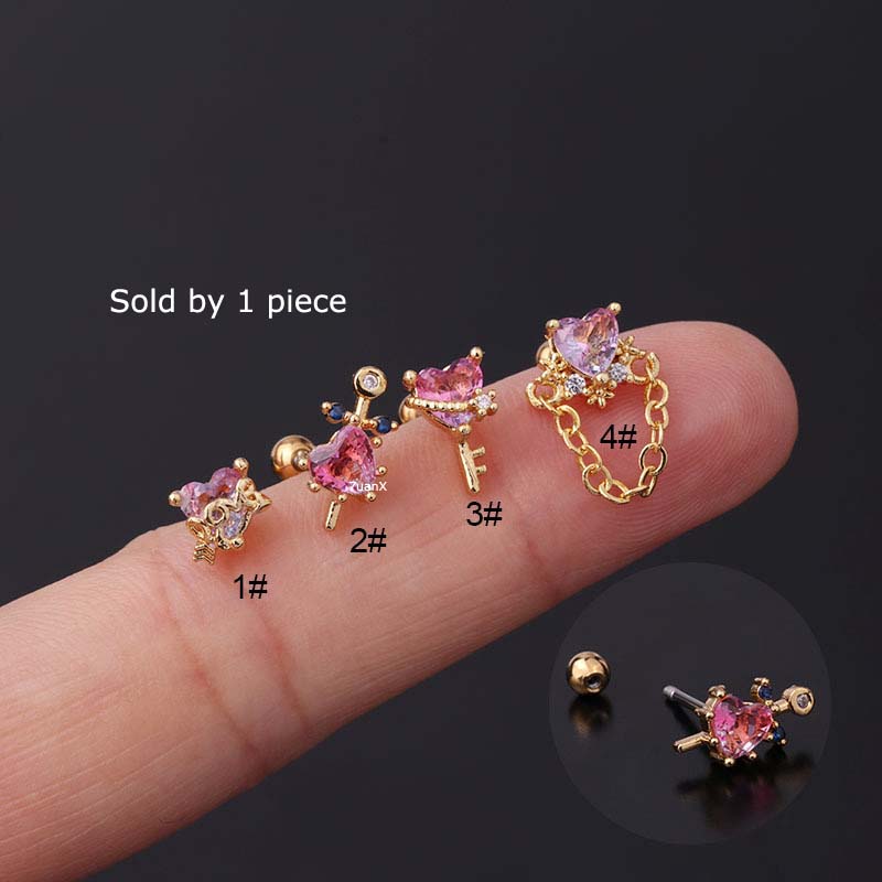 1pc Anting Tindik Bentuk Hati Bahan Stainless Steel Ukuran 20gauge