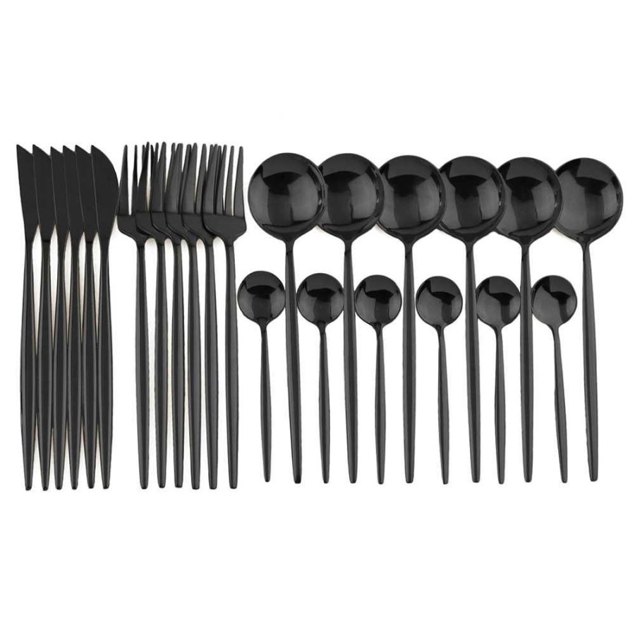 Perlengkapan Makan Sendok Garpu Pisau Cutlery Set 24 PCS - UT421 - Black