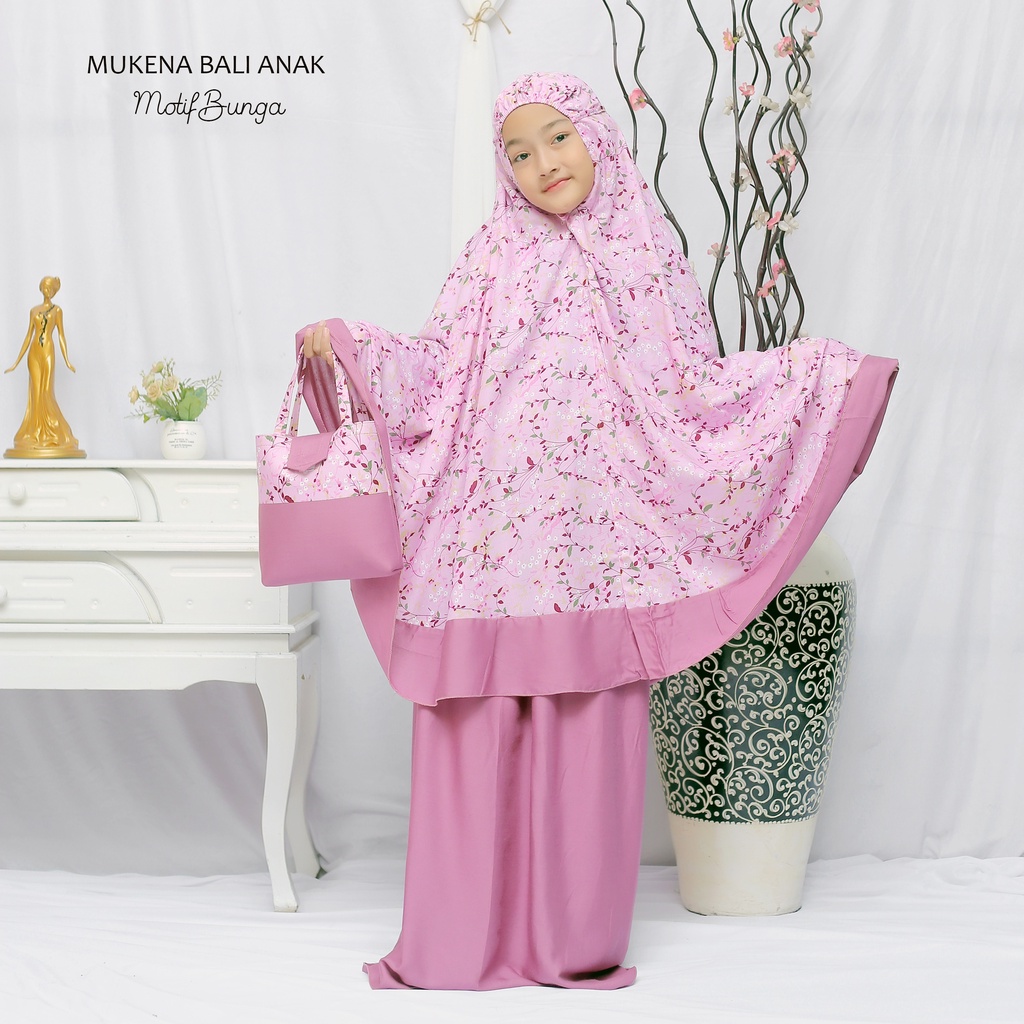 Mukena Anak Rayon Bali Motif Bunga (Usia 6-12 Tahun)