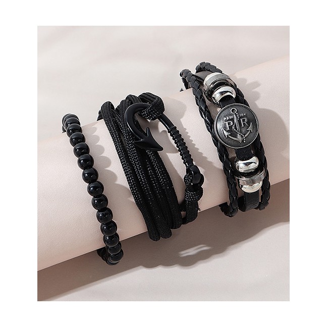 LRC Gelang Tangan Fashion Black Anchor Round Alloy Mens Bracelet Set Y64832