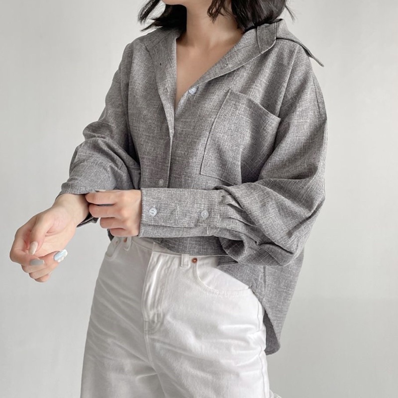 SIVALI Kemeja Wanita Lengan Panjang Casual/Kerja - Oversized Shirt - Outer Kemeja Crop 3306