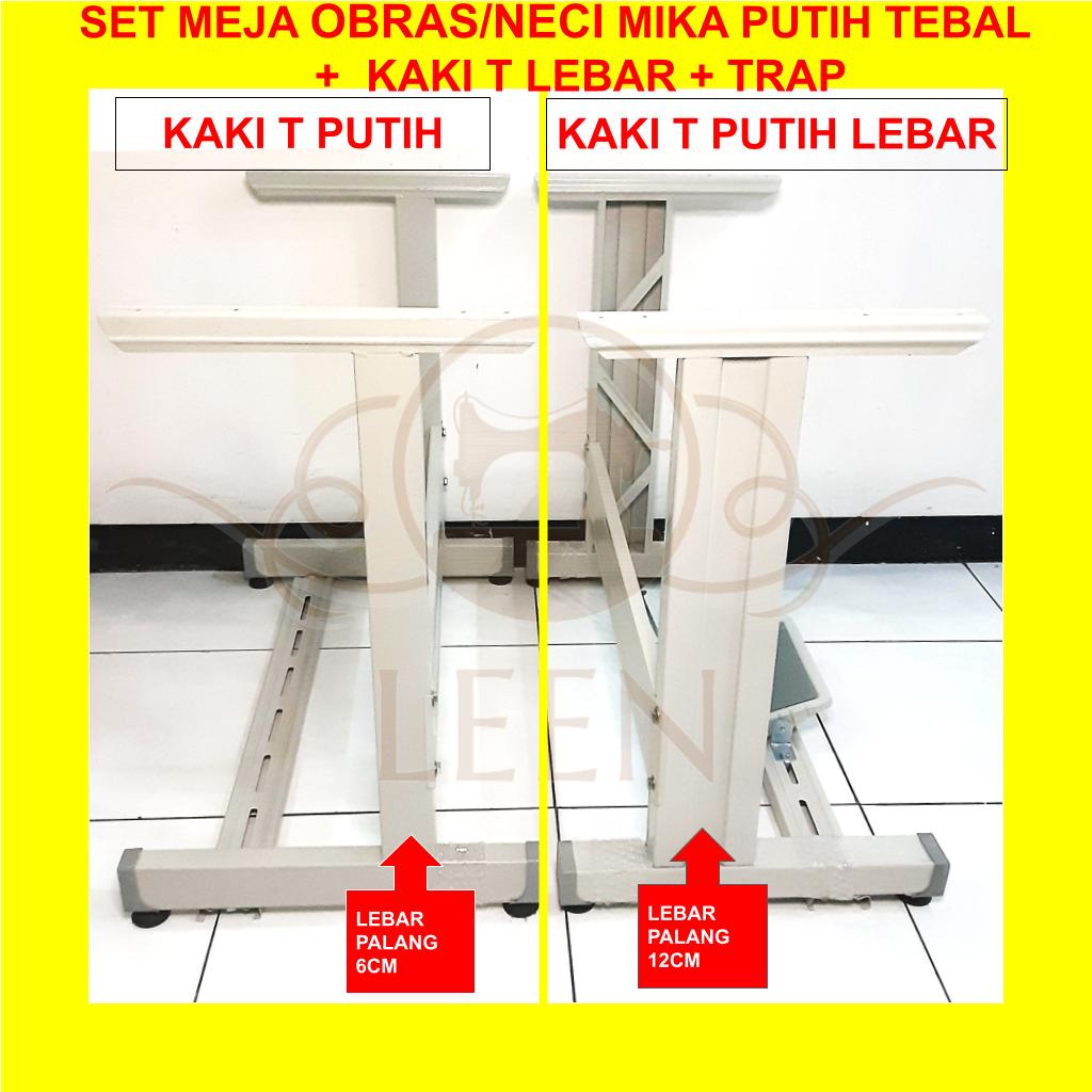 SET Meja Obras 747 MIKA TEBAL + Kaki T PUTIH Mesin Jahit Neci Industri ~ LEEN