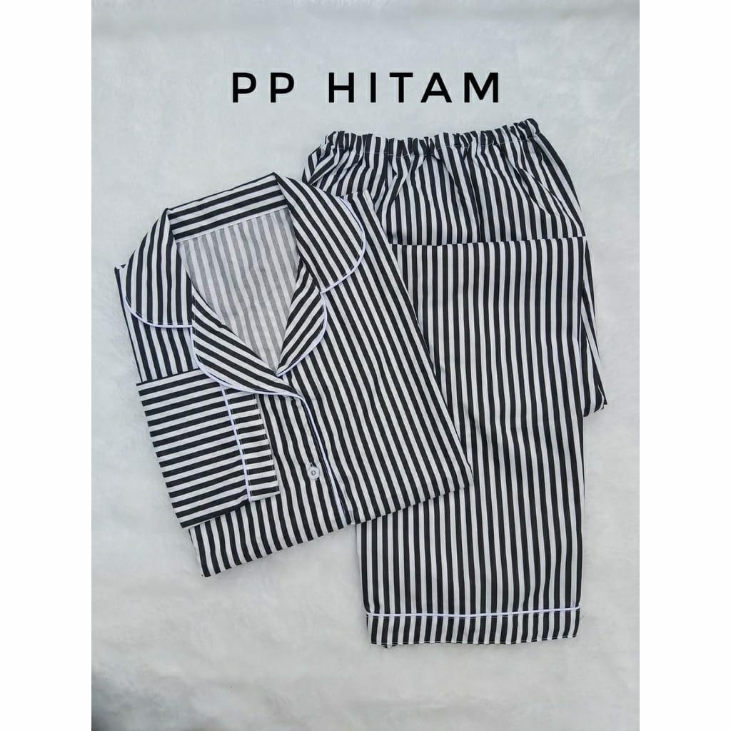 PIYAMA MOTIF SQUARE KOTAK WANITA DEWASA/BAJU TIDUR WANITA JUMBO LENGAN PANJANG-SALUR HITAM JMB PP