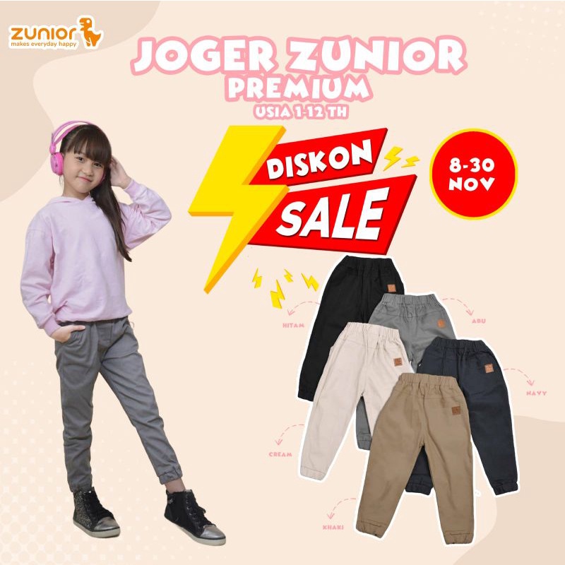 Celana Anak Jogger Panjang Laki-Laki dan Perempuan Zunior Premium 6 Warna 1-12 Tahun