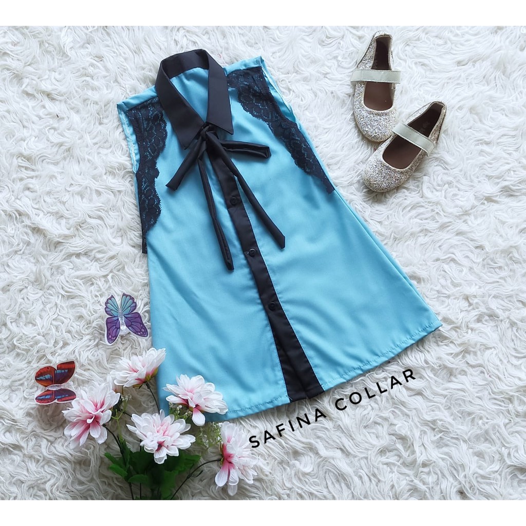 Baju Dress Anak Safina Collar Size 10-11 Tahun Warna Biru Langit (ReadyStock)