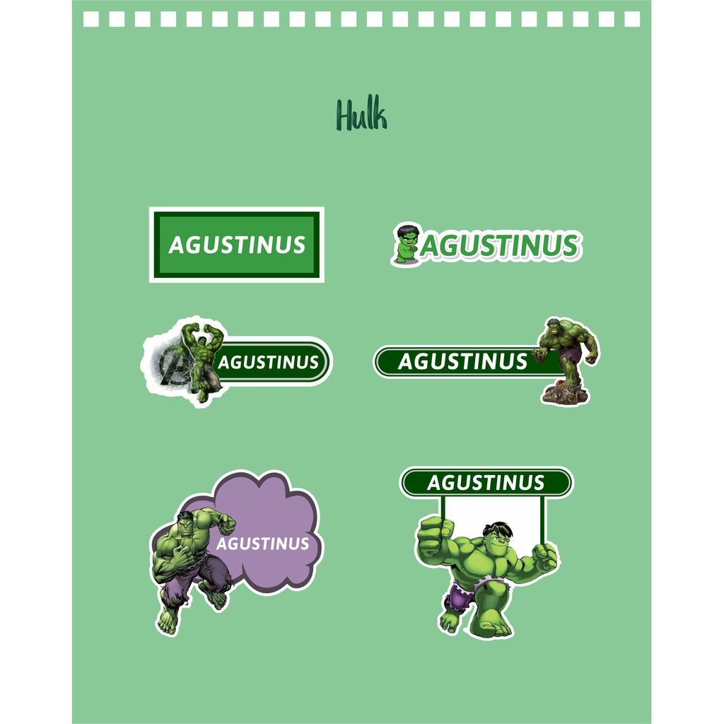 

192pcs Stiker Label Nama Lucu Kekinian Tahan Air & Anti Luntur untuk Anak Laki-laki Tema Hulk
