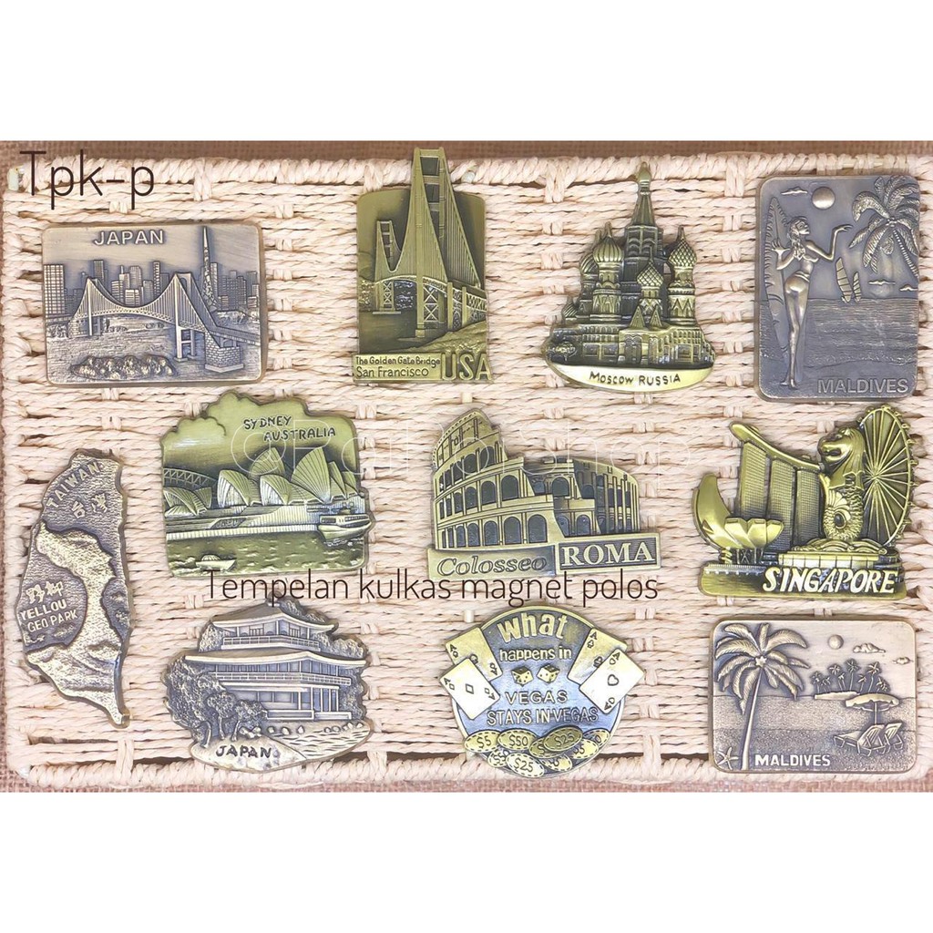 Tempelan Kulkas Magnet Besi Motif Keliling Dunia Negara Souvenir Paris Liberty Jepang Amerika Dubai