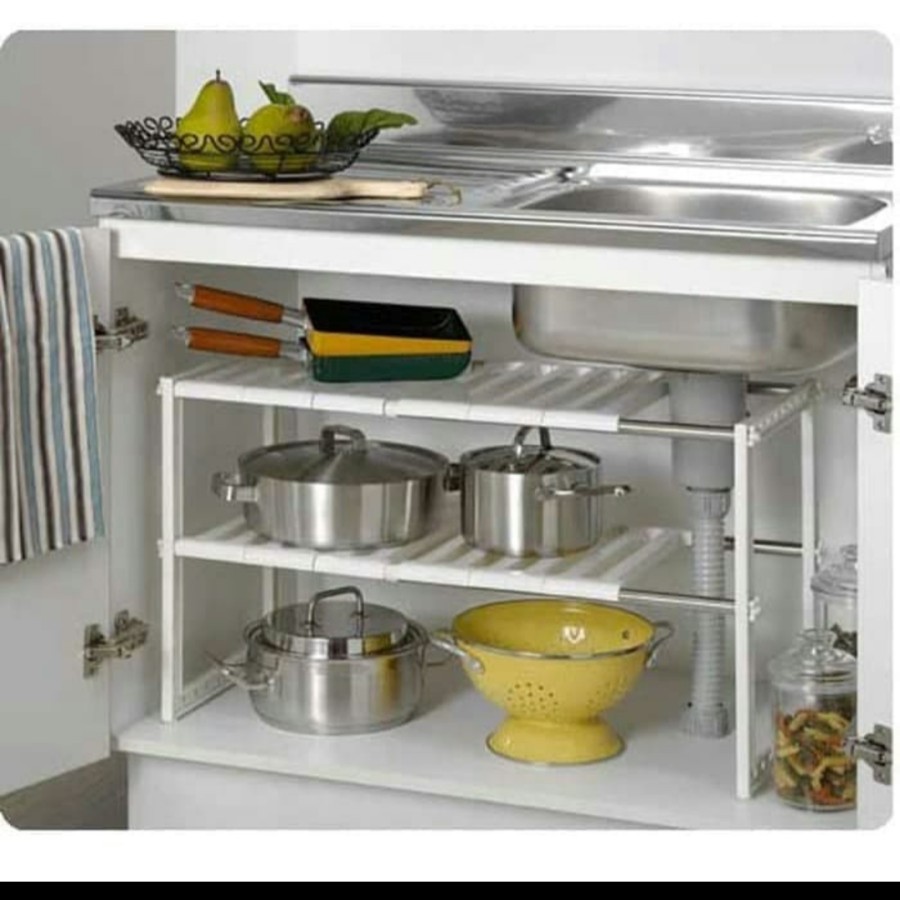 Rak kolong dapur wajan panci serbaguna bawah wastafel kitchen rack sink set dapur multifungsi piring