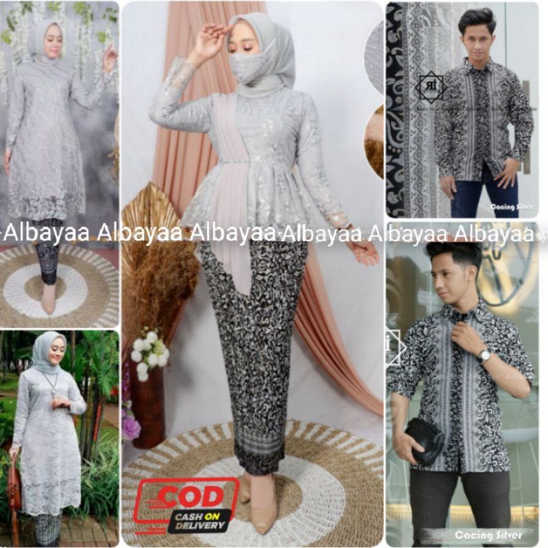 COUPLE KEBAYA BATIK BRUKAT KELUARGA SERAGAM KONDANGAN TUNANGAN LAMARAN JUMBO MODERN WARNA SILVER/COU