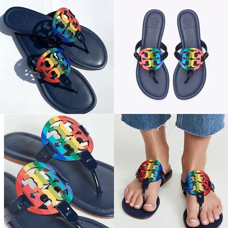 sandal tory burch miller flat sandals navy rainbow