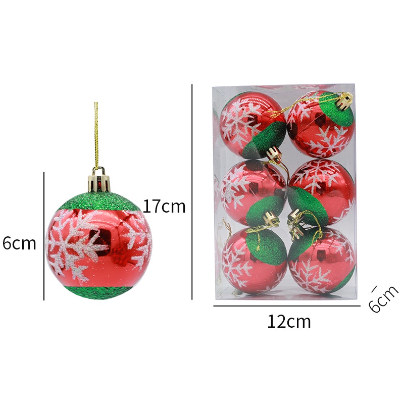 6pcs / Set Ornamen Gantung Bentuk Bola Snowflake Glitter Ukuran 6cm Untuk Dekorasi Pohon Natal