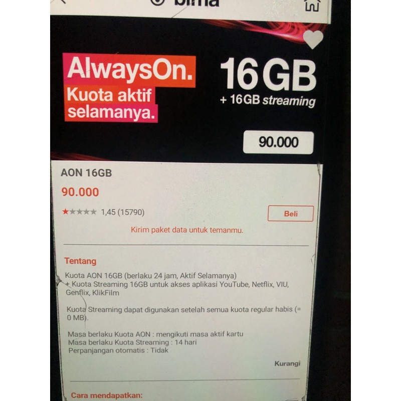 paket data tri aon 16gb